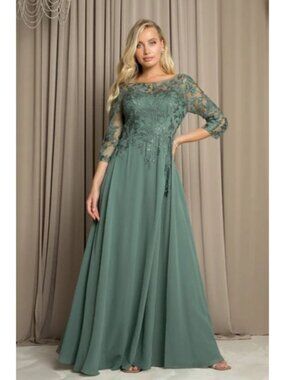 Clearance Eucalyptus Size L A-Line Long Mother of the Bride Formal Dress By 5258